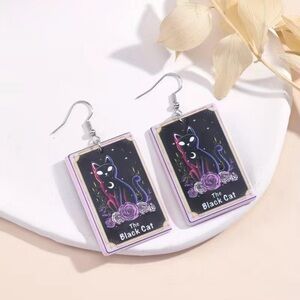New, Black Cat Dangle Earrings